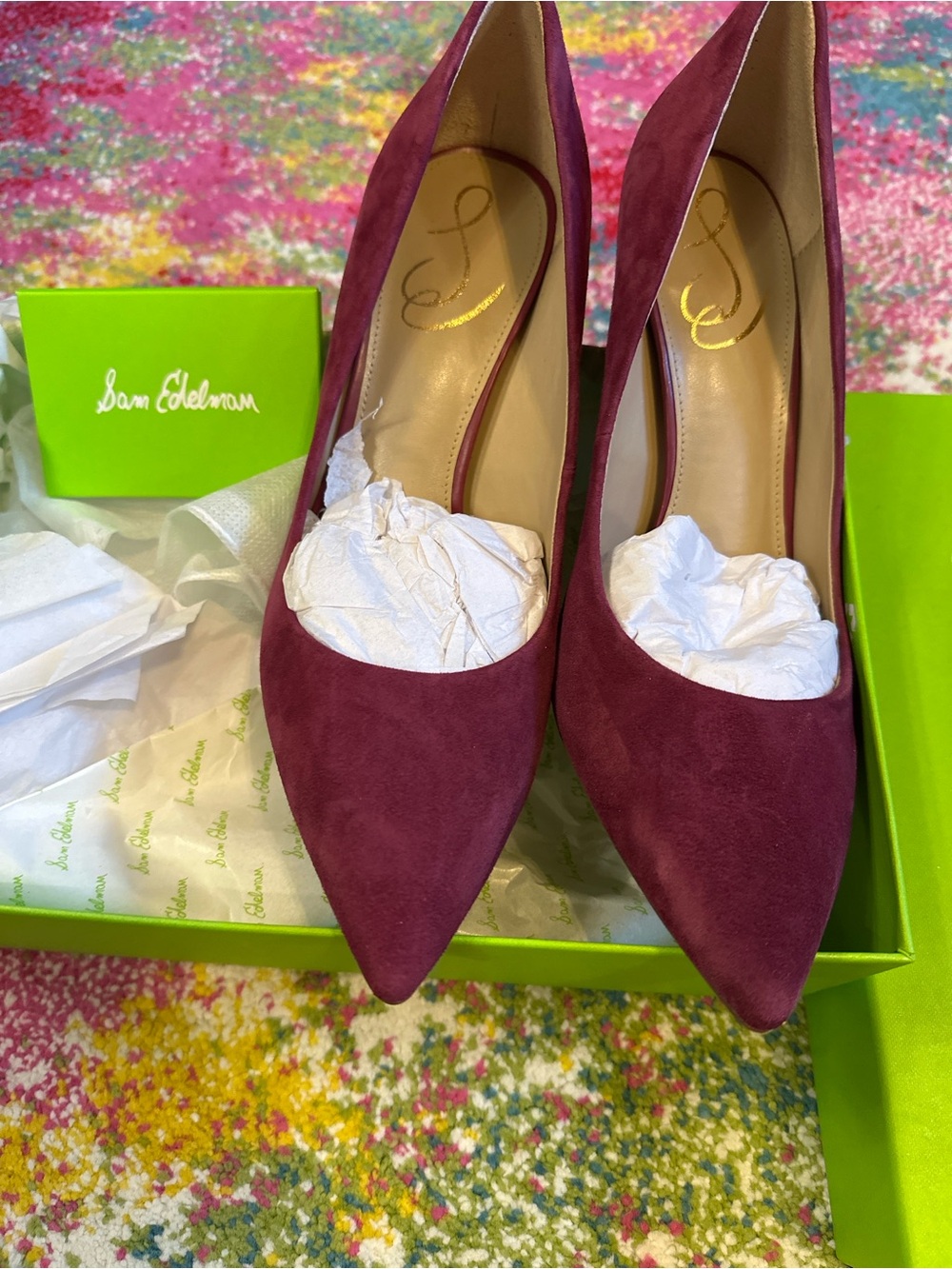 Sam Edelman Burgundy Pointed-Toe Suede Pumps